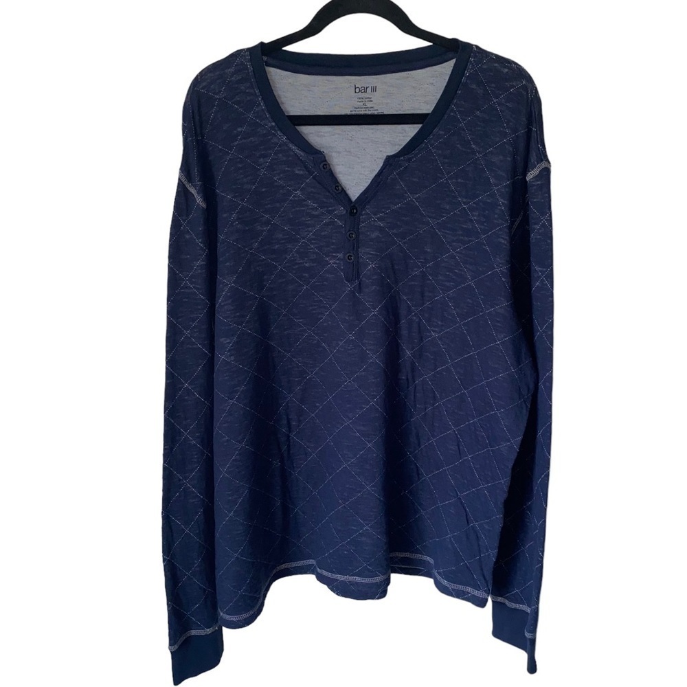 Bar III Men’s Lightweight Navy Blue Diamond Pattern V-Neck Sweater Size XL